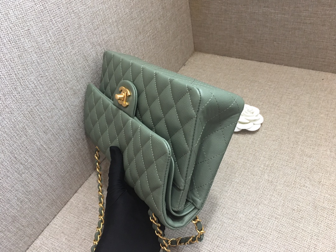 Medium Classic Flap Caviar Bag A01112 Gray Green/Gold